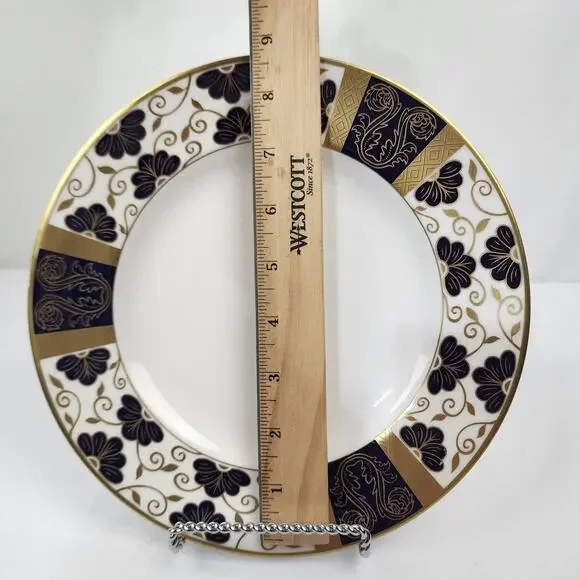 1999 Royal Worcester LILLE Bone China 9" Luncheon Plate w Blue Gold Flowers NWOT - Picture 3 of 4